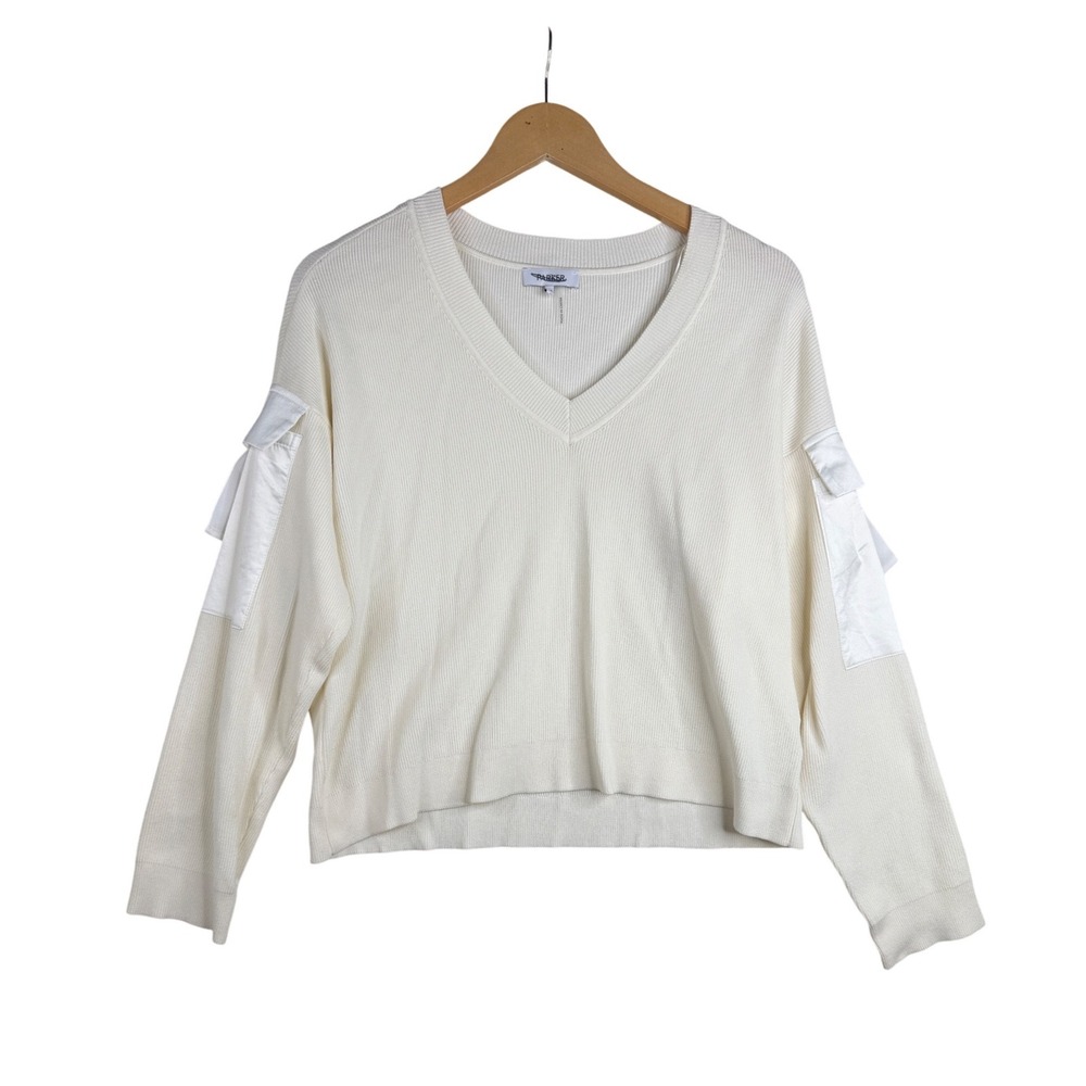 Parker Cream V-Neck Sweater with Sleeve Pockets